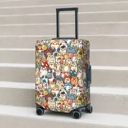 Funda de maleta con dibujos animados de animales divertidos y coloridos, cubierta de maleta de repetición de gatos lindos, vacaciones, viaje de crucero, accesorios de equipaje útiles de protección