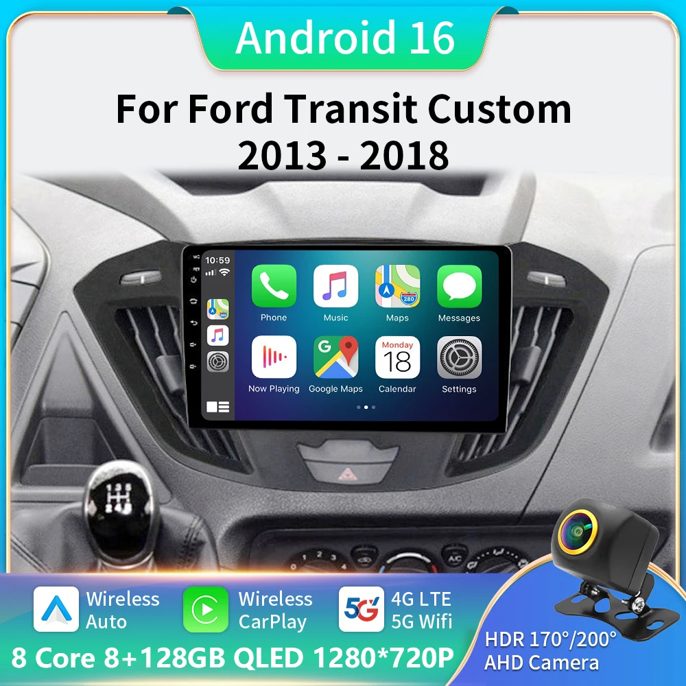 

Android 16 Wireless Carplay e Auto WIFI+5G for Ford Transit 2013 - 2018 autoradio lettore Video multimediale Stereo 2din BT DVD
