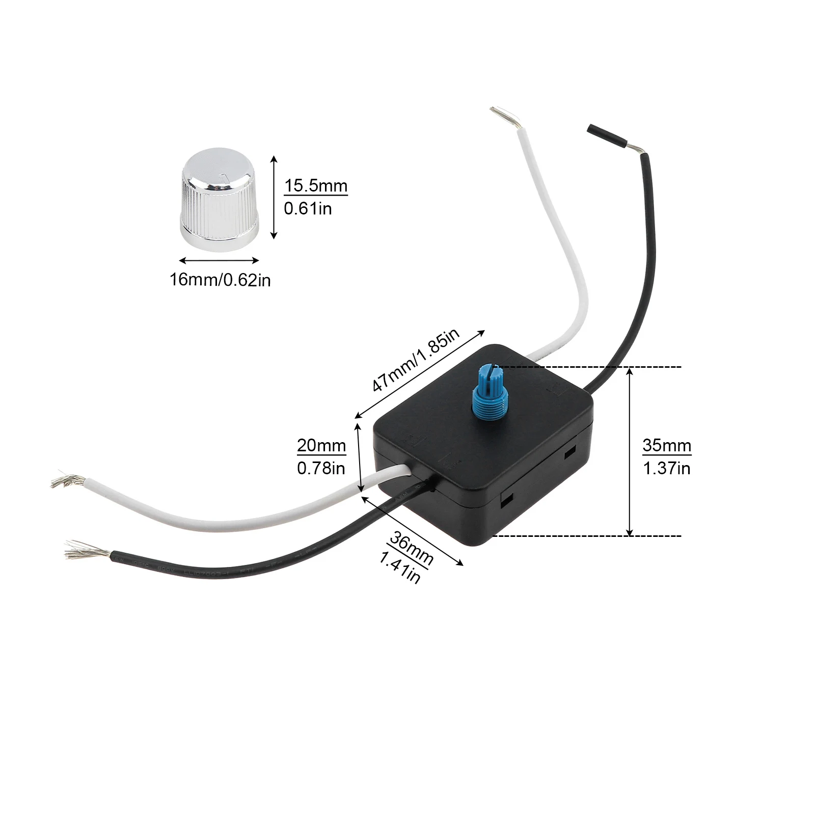 Built-in Dimmer Switch Combo Kit 120V Rotary Canopy Dimmer Switch Replacement for Table Lamps / Floor Lights /Dimmable LED Light