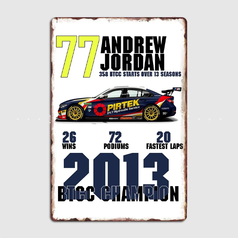 BTCC Stats, Andrew Jordan Racing Retro Posters Metal Poster Pub Sign Garage Indoor Wall Room Decoration Home Decor