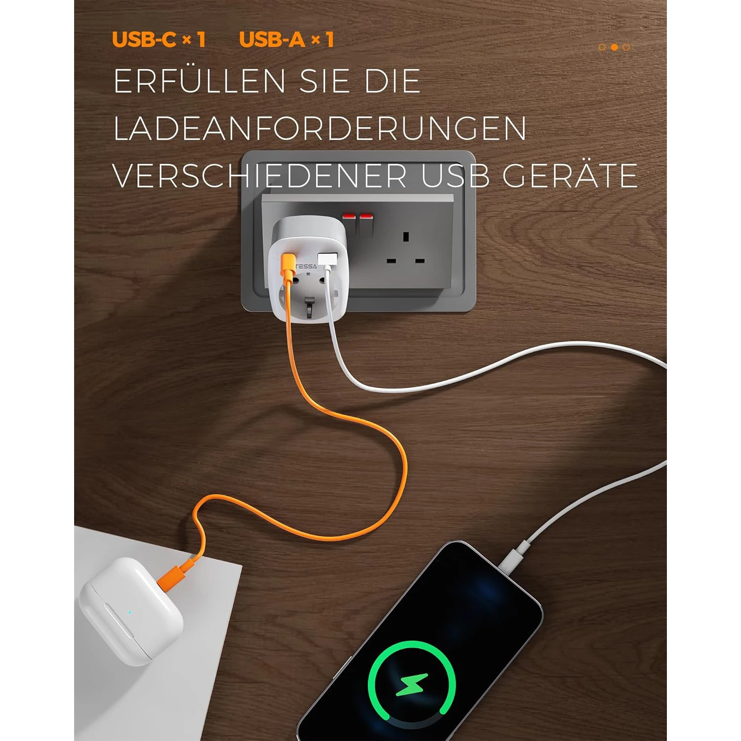 Дорожный адаптер TESSAN из ЕС в Великобританию с 1 розеткой 2 портативными настенными розетками USB типа C для Великобритании, Ирландии, Шотландии, британской вилкой типа G