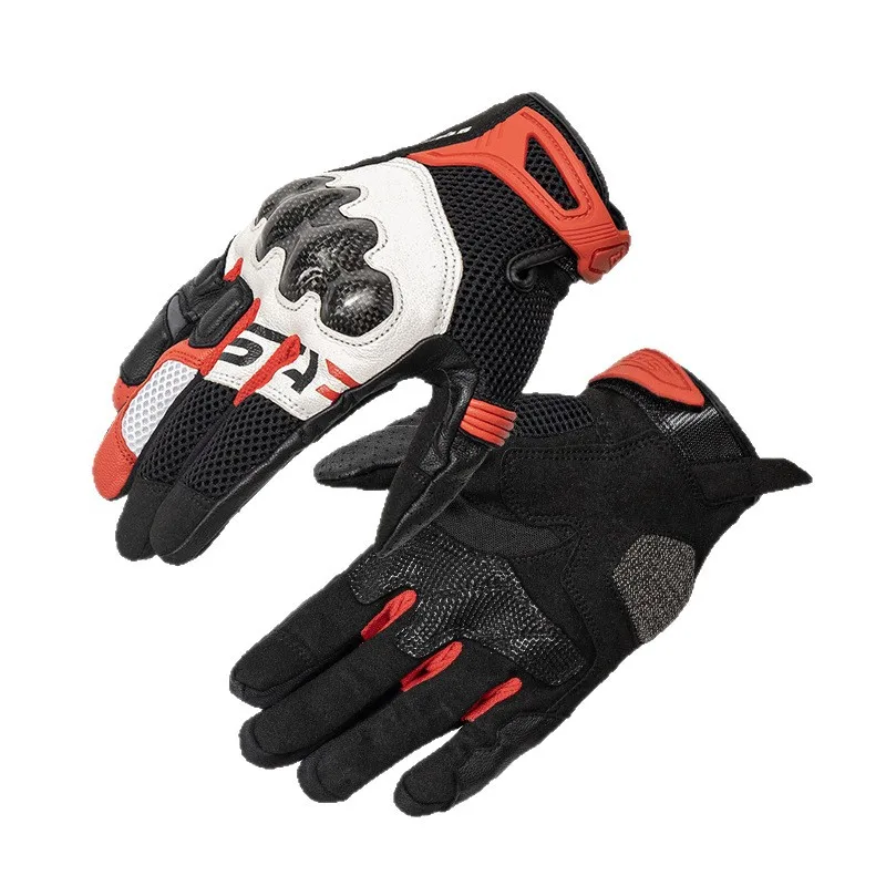 SFK Motorcycle Riding Gloves Carbon Fiber Knuckle Protection Goat Skin Touchscreen Breathable Mesh Anti-Slip Palm for Men