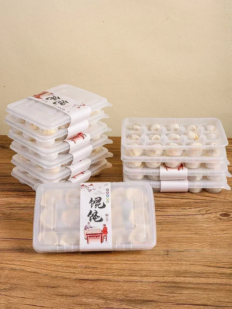 50pcs Disposable Wonton Packing Box Thick Separate High Temperature Dumplings Pack Box Freezing Take-out Food Storage Boxes
