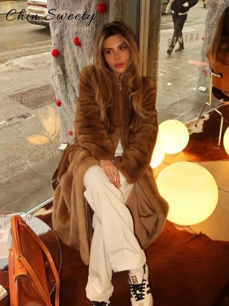 

Теплые женские длинные пальто из искусственного меха с поясом, v-образным вырезом и длинными рукавами, плиссированные женские пальто, осень-зима 202, женская роскошная верхняя одежда, новинка