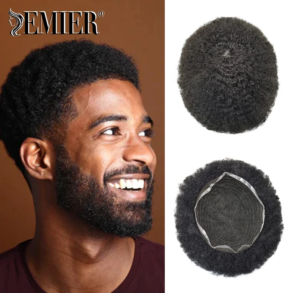 Peluca Afro rizada negra Natural para hombres, prótesis de cabello masculino transpirable, tupé de cabello humano, unidades de sistema de reemplazo