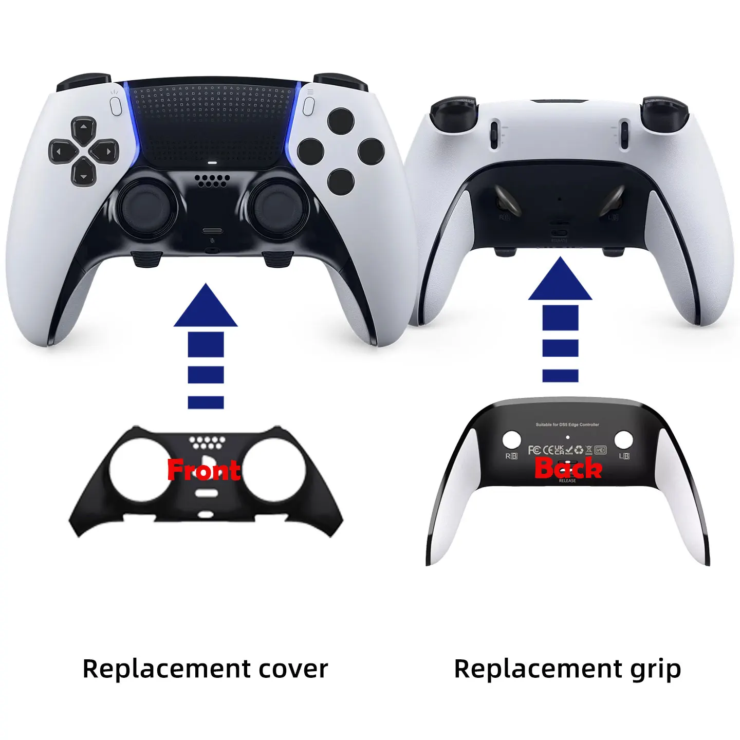 

For Playstation 5 Edge Top Bottom Decorative Trim Shell Replacement Front Back Clip Shell for PS5 Edge Wireless Controller