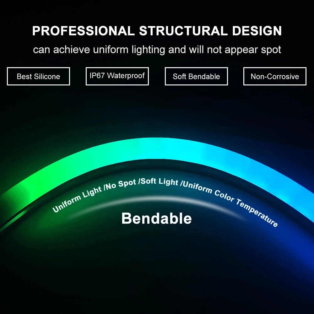 Elastyczna świetlówka LED Neon Silicone IP67 Wodoodporna Nadaje się do WS2812B WS2811 5050 RGB 5 mm 8 mm 10 mm 12 mm Listwa świetlna PCB