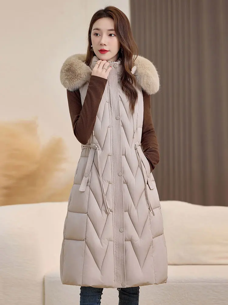 Vielleicht 2025 New Autumn Winter Cotton Down Vest For Women Solid Puffer Padded Vest Sleeveless Fur Hooded Jacket Warm Coat