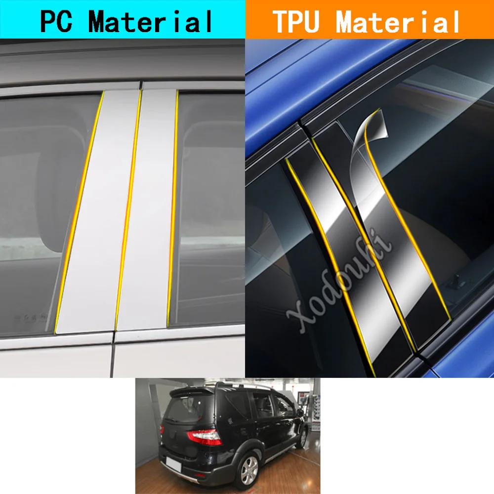 Car TPU/Glossy Mirror Pillar Post Cover Door Window Sticker 6pcs For Nissan Livina 2010 2011 2012 2013 2014 2015 2016 2017