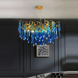 Light luxury blue branch-shaped crystal chandelier light surface living room indoor lighting fixtures classic LED chandelier