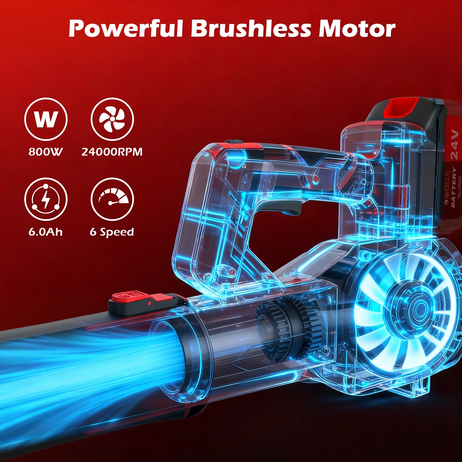 21V Cordless Leaf Blower 680CFM Electric Air Blower 2-in-1 with 24000r/min 6-Speed Adjustment 2x6.0Ah Batteries Hand Power Tools for Deck Patio Driveway Yard Garage Cleaning