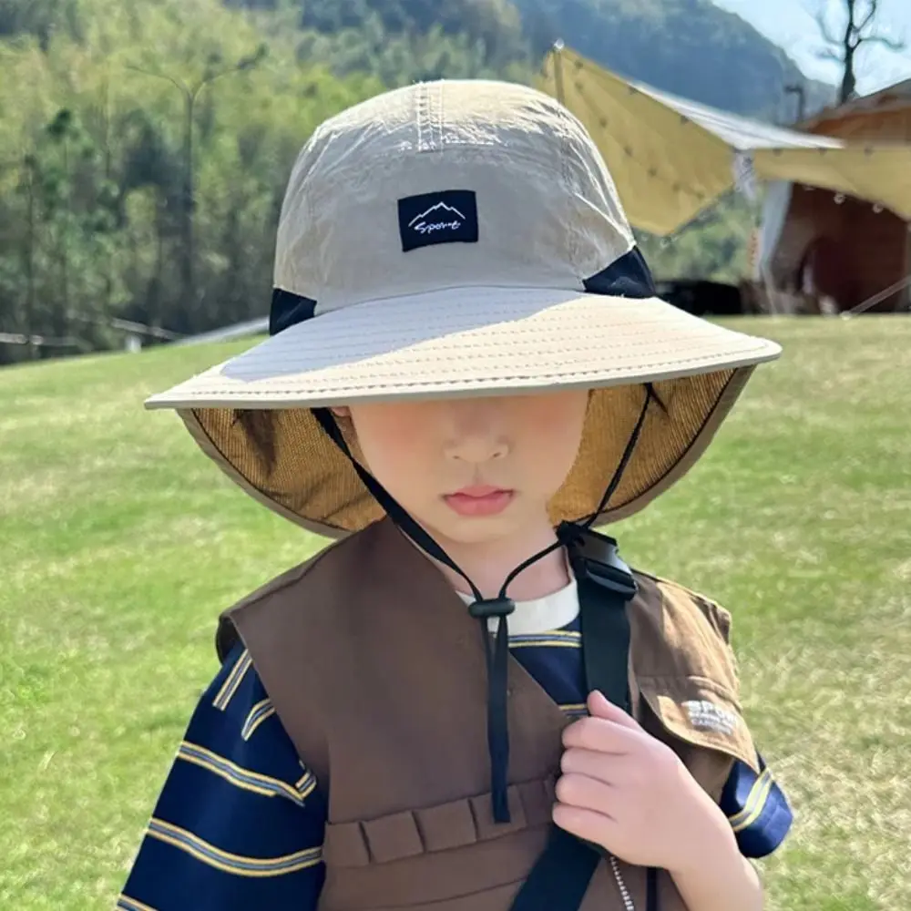 Chapéu de verão infantil com aba grande, proteção solar respirável, chapéu protetor solar anti uv, pescoço, orelha, crianças, praia