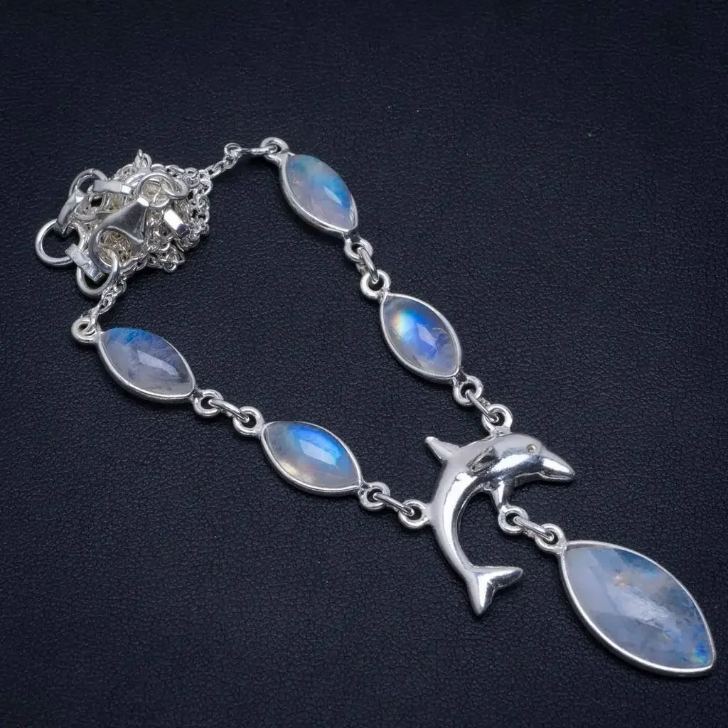

Hesy® Natural Rainbow Moonstone Handmade Unique Handmade Necklace 17.5" A3237