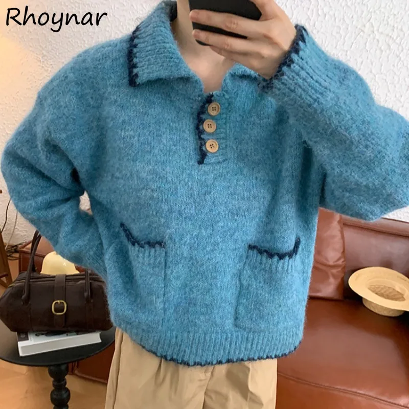 

Пуловеры женские с отложным воротником и панелями, однобортные свободные топы, милый свитер в японском стиле, повседневные универсальные ретро-вкладыши