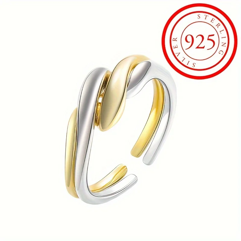 925 Sterling Silver 18k Plated Gold Special Knot In & Silvery Symbol Of Love High Quality Adjustable Ring