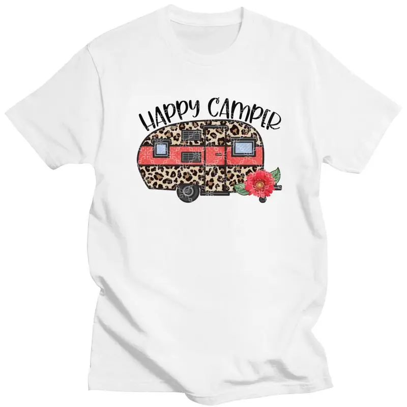 Custom Fashion Happy Camper T Shirts Men Camping Life T-shirts Casual Tee 100% Cotton Oversized Tshirt Merch