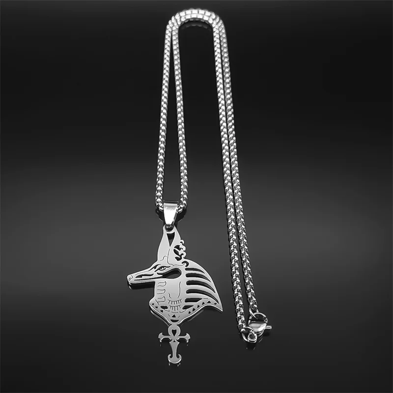 Egypt Anubis Ankh Cross Key of Life Pendant Necklace for Men Women Stainless Steel God Amulet Mythology Chain Jewelry NZZZ706S02