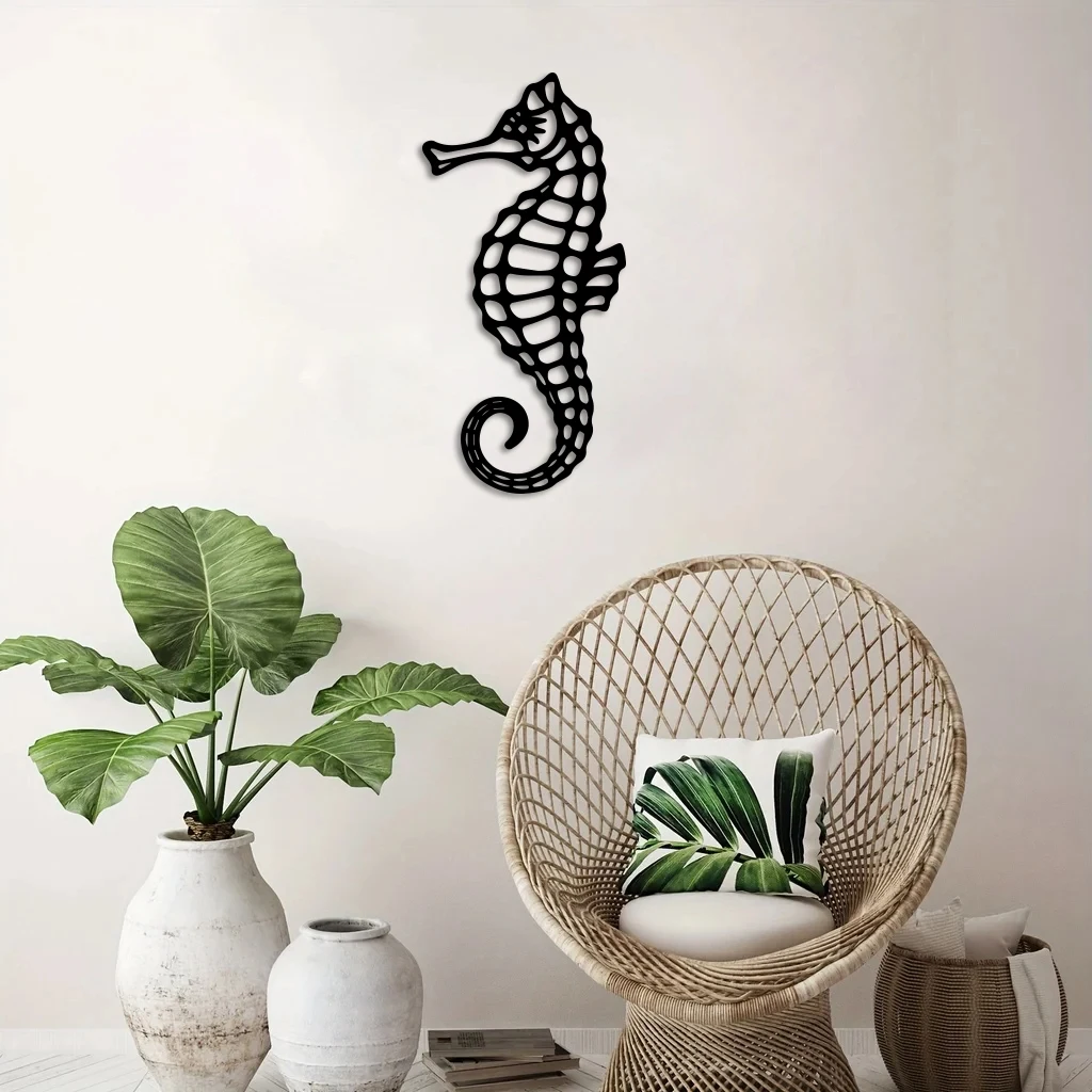 DDPNKL 1 Stück Seepferdchen Küste Ozean Strand Metall Wandkunst, Metall Wandkunst Innendekoration, Heimbüro Wand Wohnzimmer Behänge