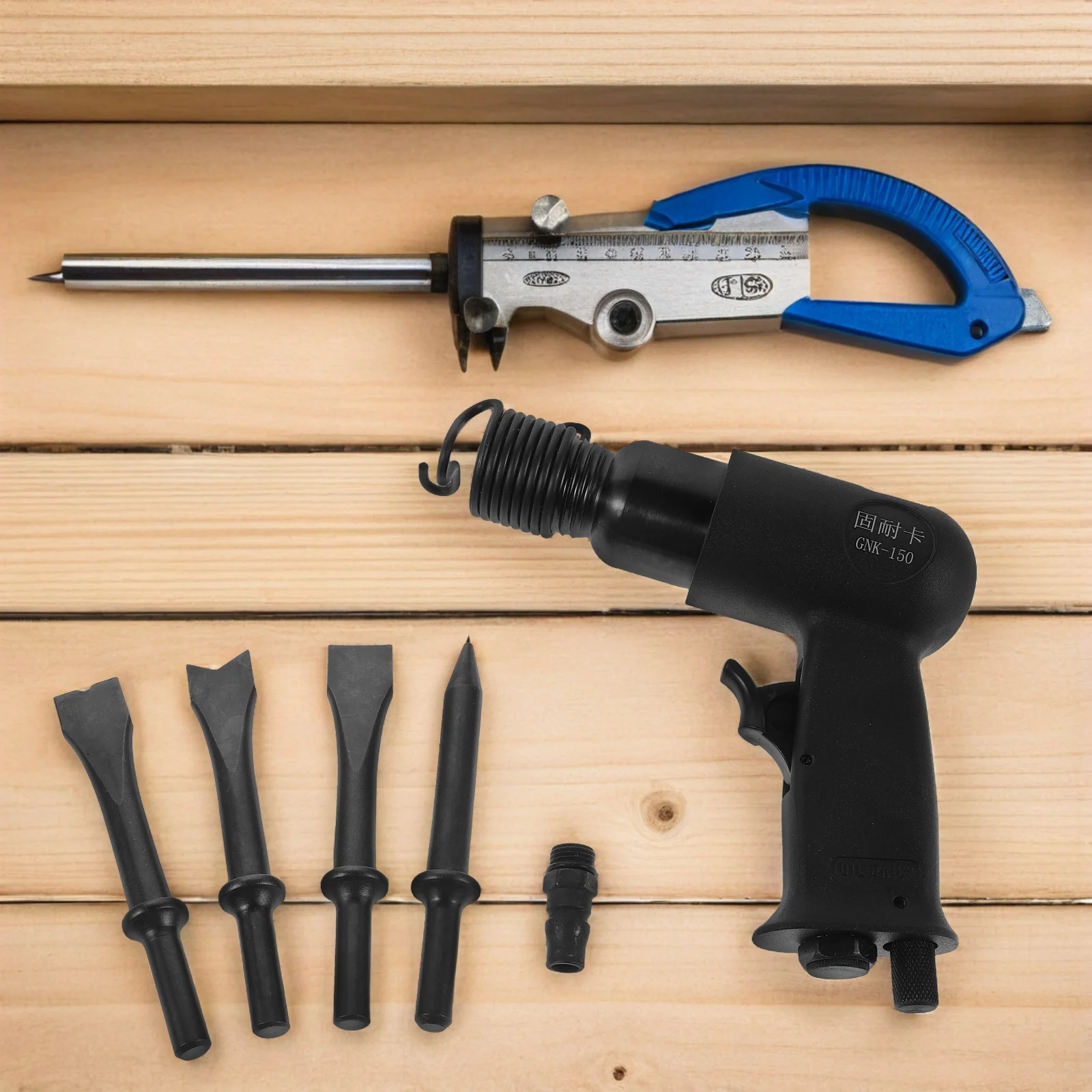 1 conjunto multifuncional 150mm cinzel de ar para metalurgia resistente remoção de ferrugem reparo de freio automotivo com 4 cinzéis ferramenta de martelo