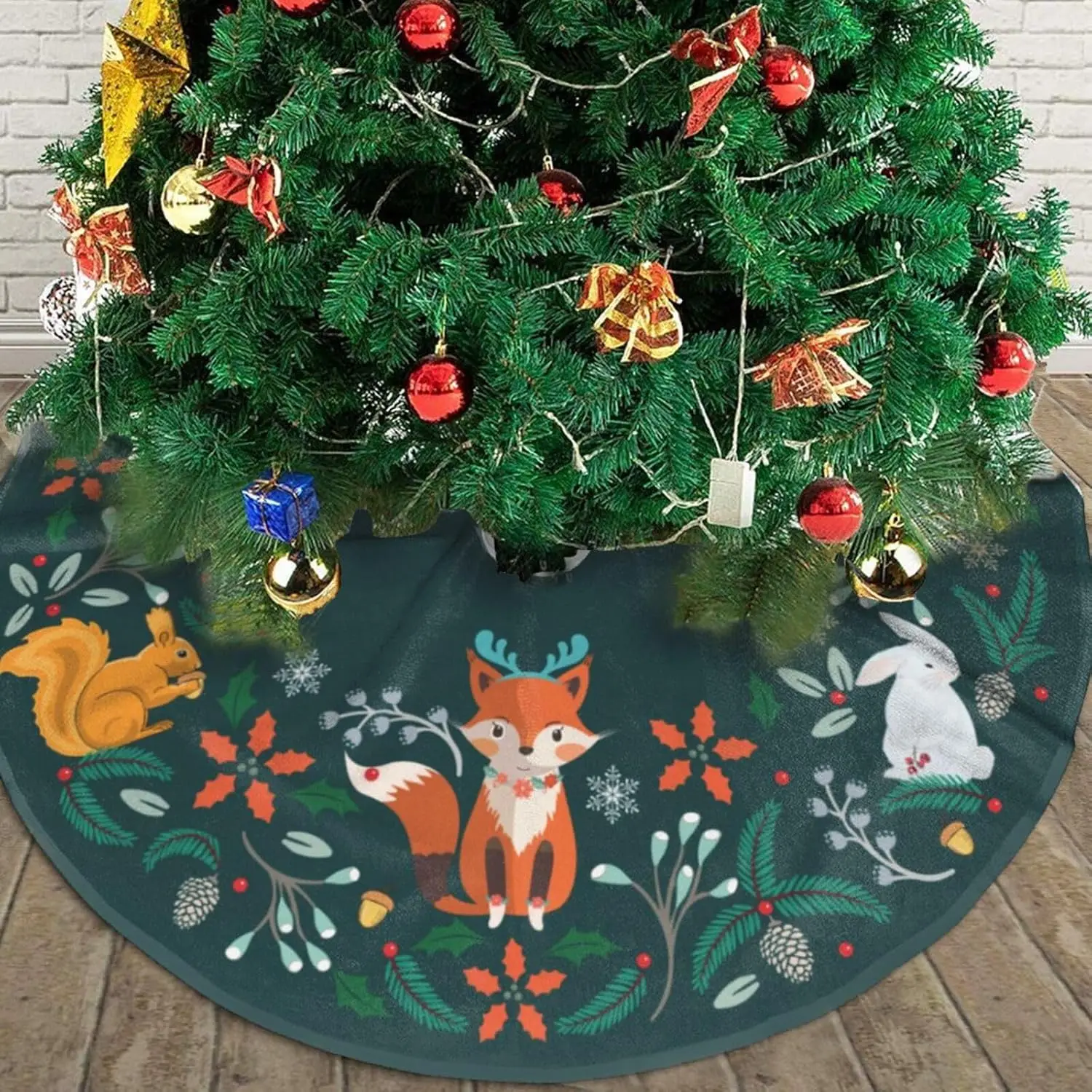 لطيف حيوانات الغابات شجرة عيد الميلاد تنورة الثعلب أرنب الأسقف شجرة الطيور التنانير سانتا حصيرة ل X-Mas شجرة مزرعة الزينة