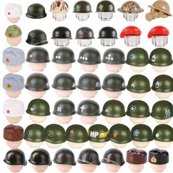 MOC Military Weapon Accessories Soldiers Figures Helmet Building Block WW2 USA Infantry Corps Hat Mini Bricks Pats Kids Toys  ﻿