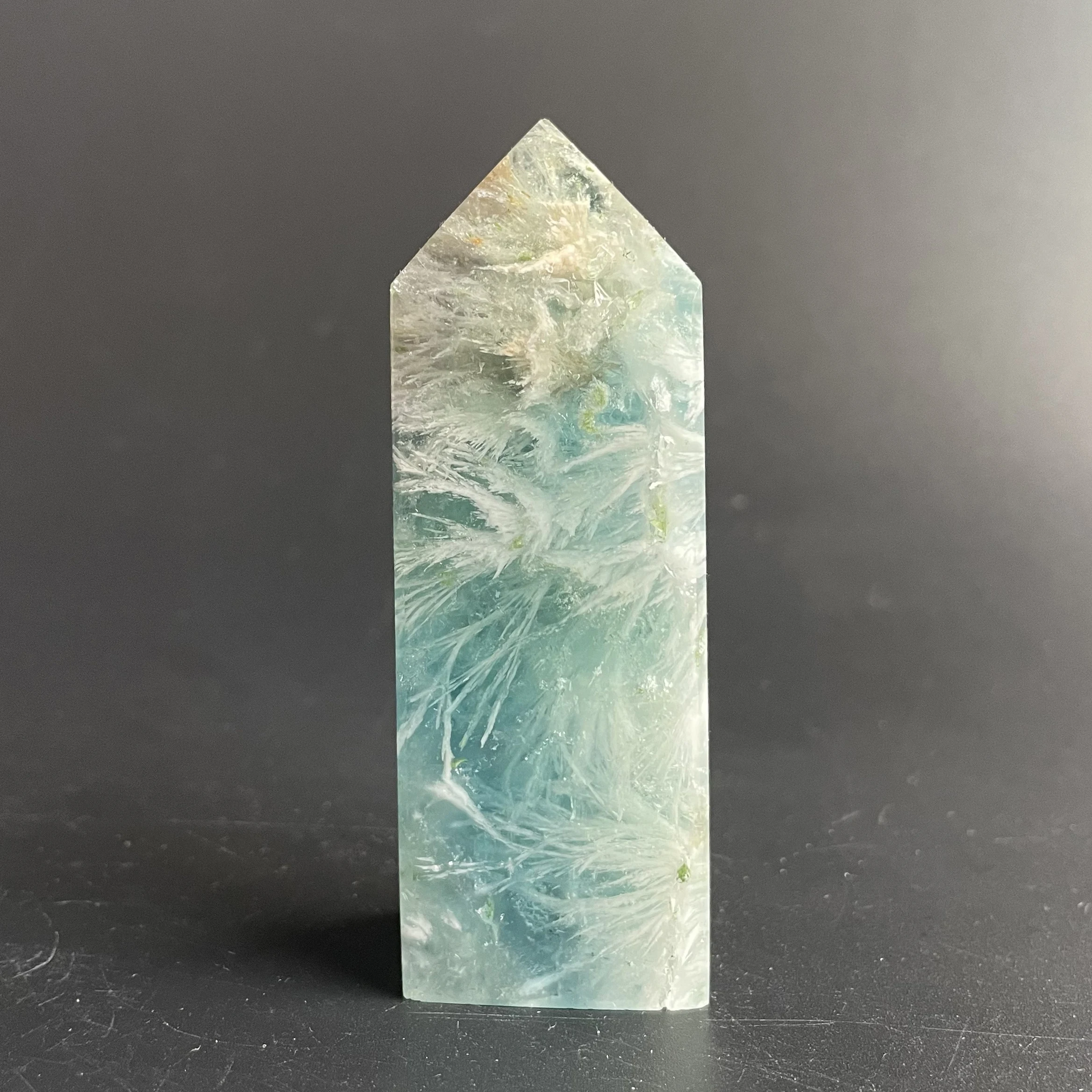 Natural Stone Feather Fluorite Tower Polished Quartz Crystal Wand Point Reiki Healing Gift Room Colorful Decor Obelisk