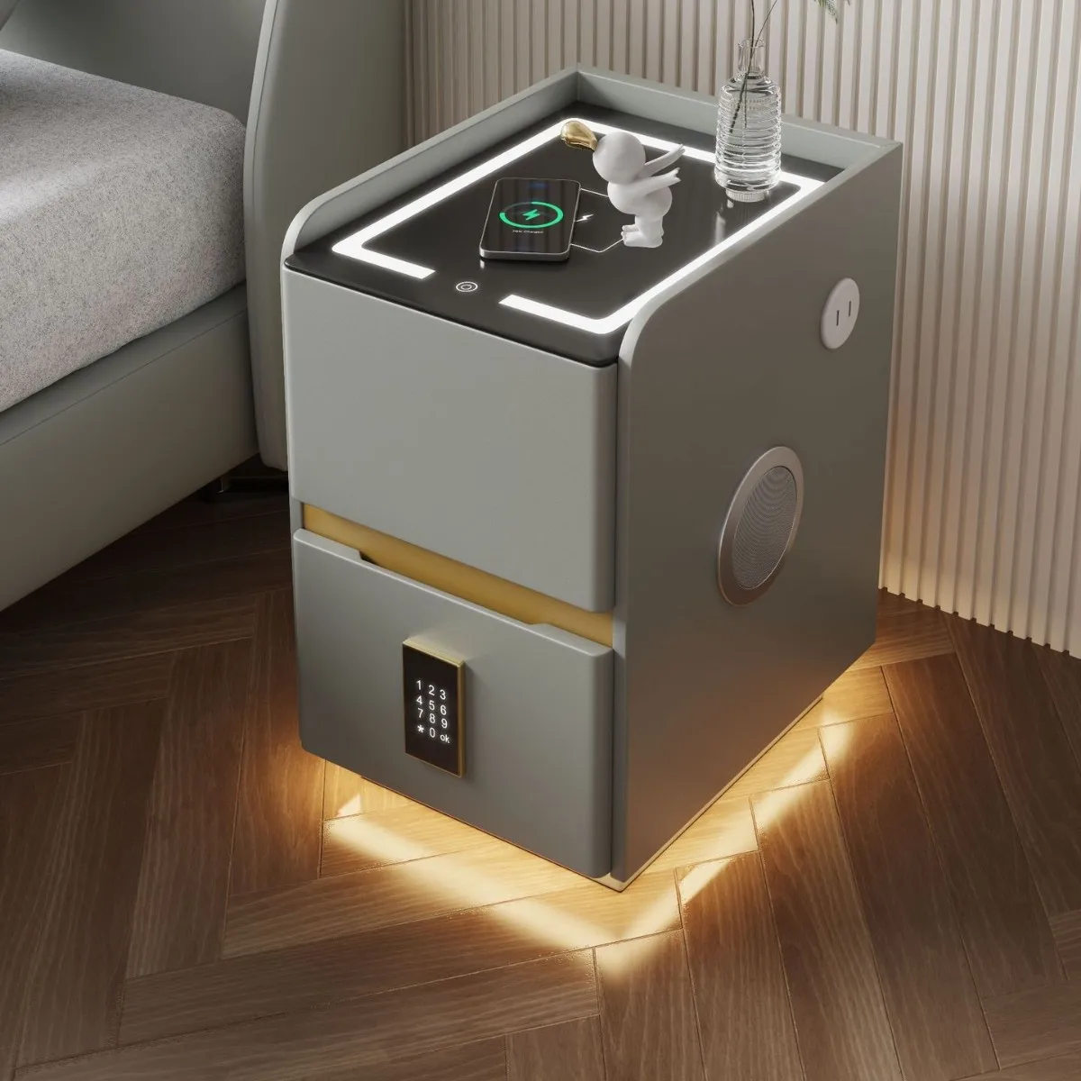 Factory-customized smart nightstand, home bedroom storage cabinet, multifunctional bedside cabinet wholesale