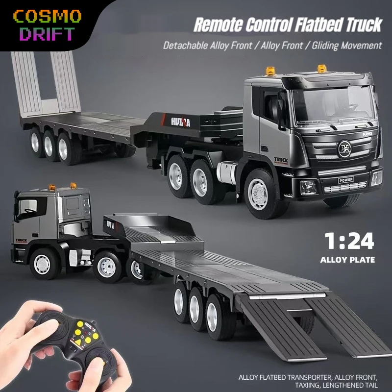 

1:24 HUINA 9-Channel RC Realistic Platform Truck Flatbed Semi Trailer Tractor Transport Engineering Cargo Vehicle Toy for Kids