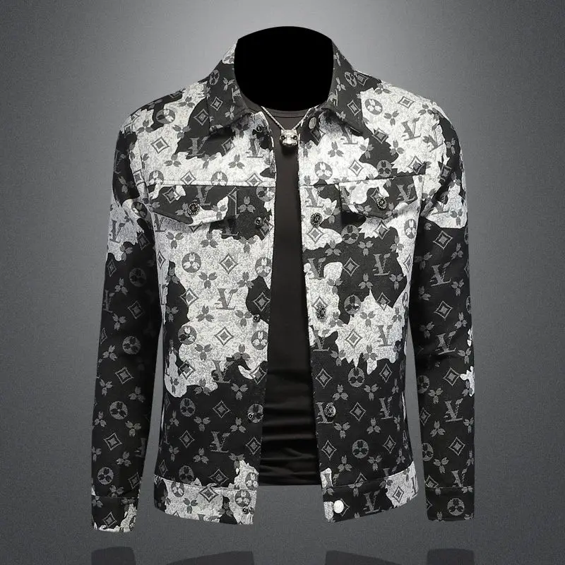 

Men's spring and autumn denim jacket ins jacquard jacket European station men's trendy top