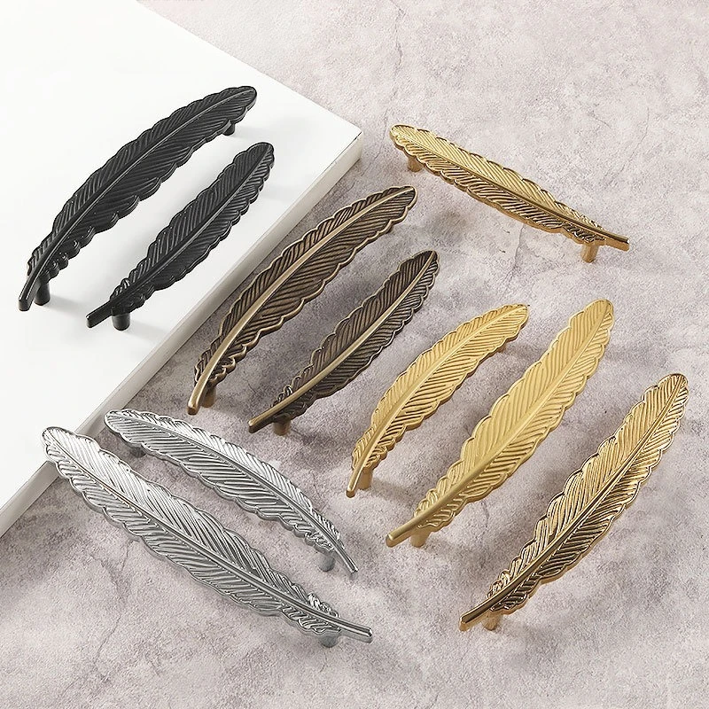 

Nordic Solid Brass Furniture Handles Feather Shape Handles for Cabinets and Drawers Bedroom Wardrobe Dresser Nightstand Handles