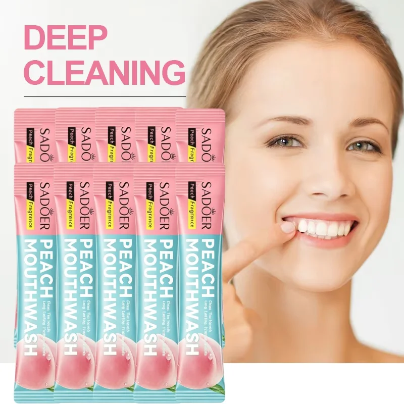 Peach-Flavored Travel Mouthwash, Freshens Breath, Has a Refreshing Taste, Cleans Teeth, Reduces Oral Bacteria, Cares for Healthy Gums, and Is Easy to Carry