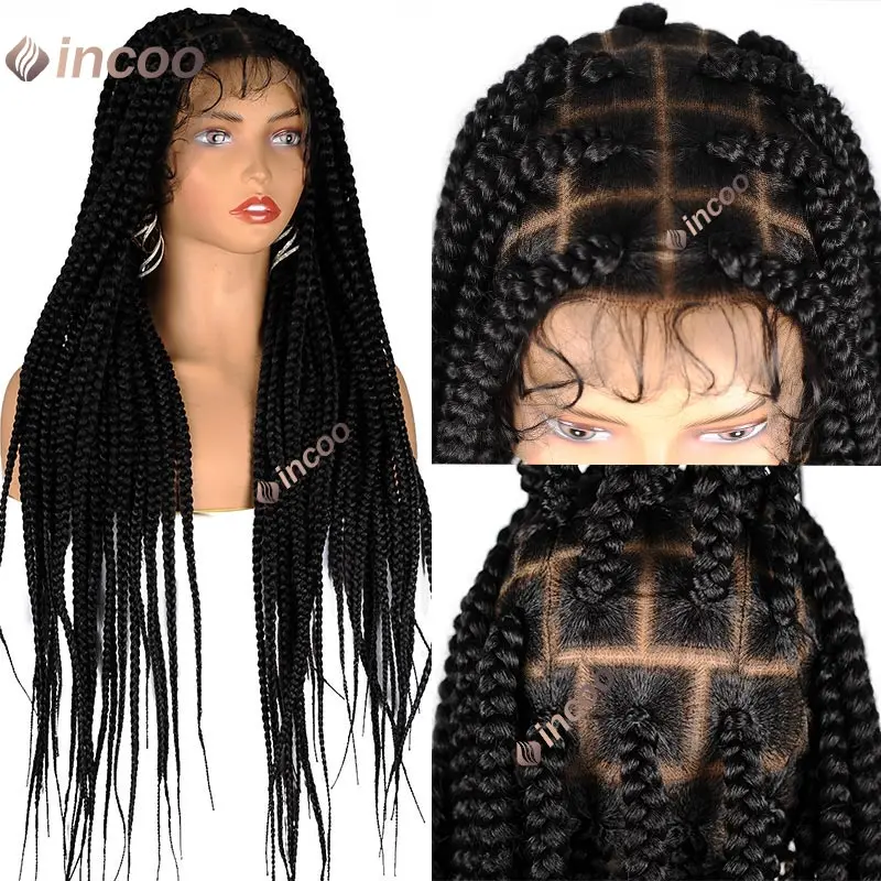 Synthetic Jumbo Knotless Full Lace Frontal Wigs Large Box Braided Wigs For Black Women Lace Front Square Knotless Box Braids Wig