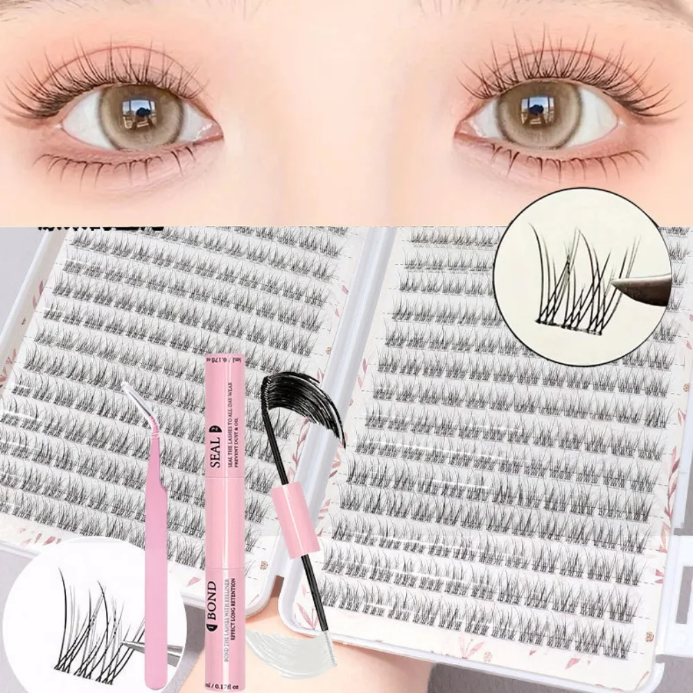 1 box of 384 eyelash books+double headed glue+special clip, single eyelash glue set, slim cross eyelash fish tail design