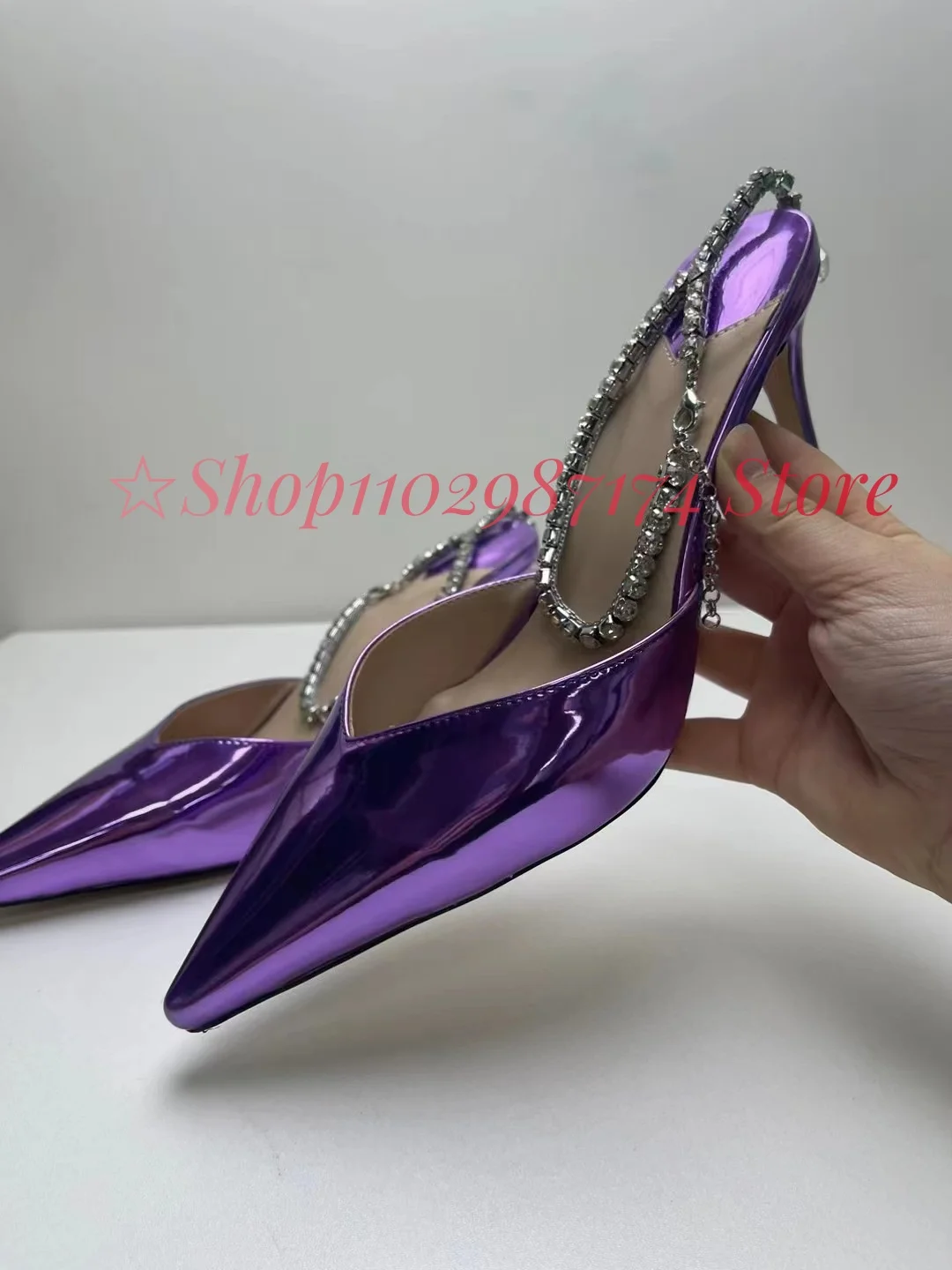 Bling Crystals Bowknot Women Sandals Fashion Ankle Chain Summer Super High Heels Mules Pumps Slides High Quality Female Shoes