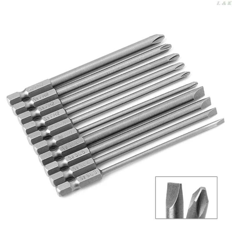 

Strong magnetic Head 100mm Extra Long Hand Tools 10pcs/set Alloy Steel S2 Slotted Phillips Manual Screwdriver Drill Bits