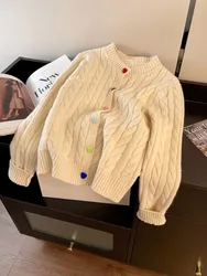 Jmprs Chic Rainbow Buttons Cardigan Sweaters Women Korean Sweet Loose Casual Knitted Coat Fashion O Neck Lady Long Sleeve Tops