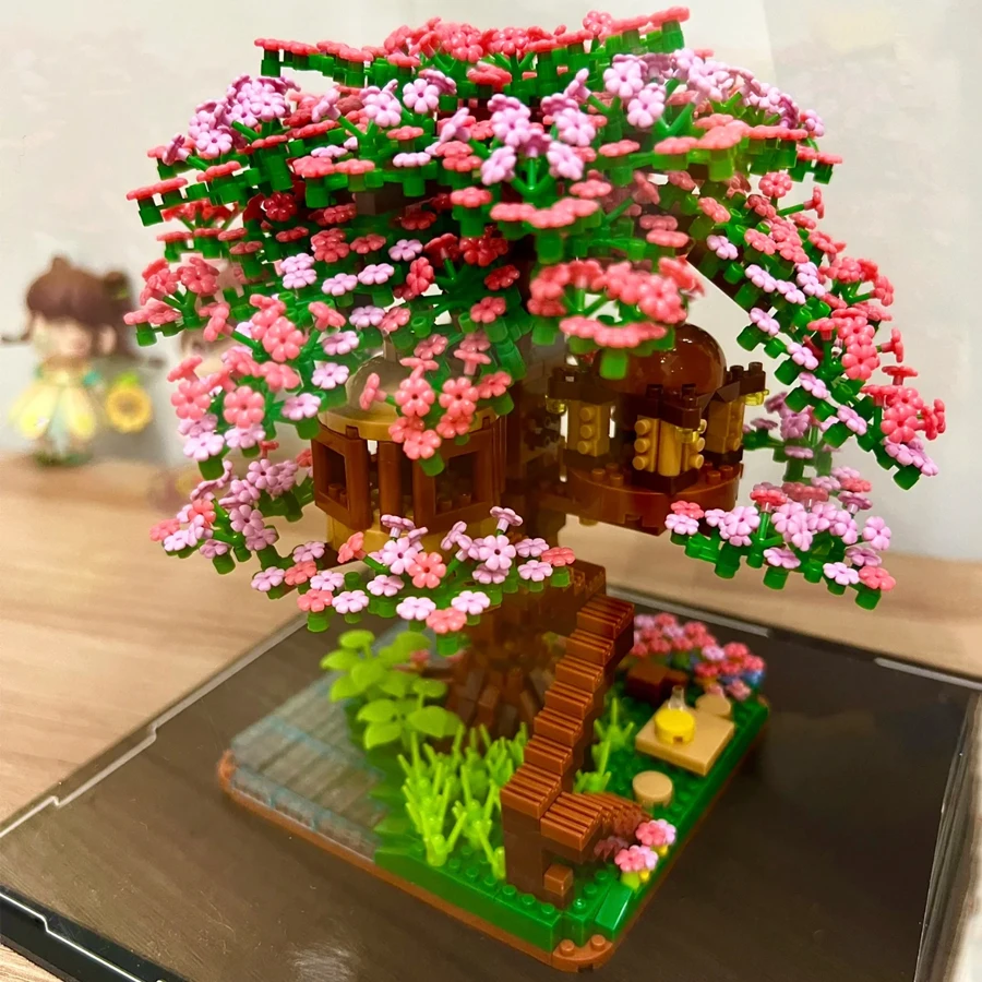 2138PCS Sakura House Building Blocks Cherry Blossom Tree House Bonsai Assembly Model Toys Home Decor