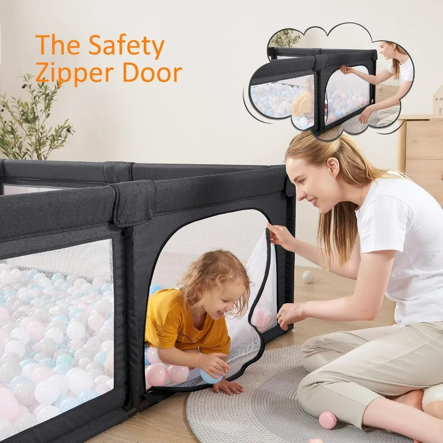 روضة أطفال قابلة للطي مقاس 79 × 59 من Cholena مع ساحة لعب سفلية لسياج أمان داخلي بمساحة لعب مع باب بسحاب أسود