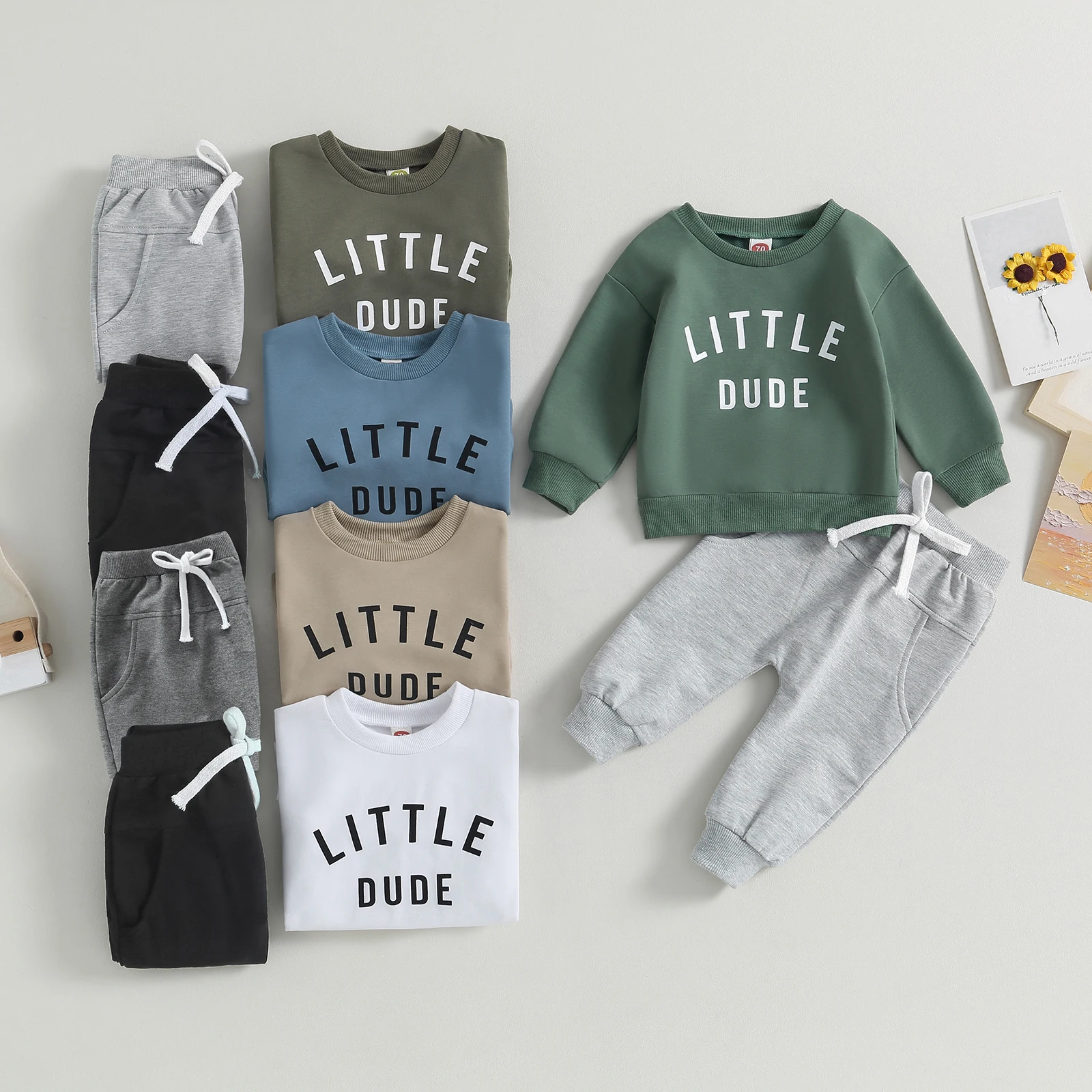 2Pcs Newborn Infant Baby Boy Clothes Toddler Letter Print Long Sleeve Sweatshirt Jogger Pants Set Casual Outfits