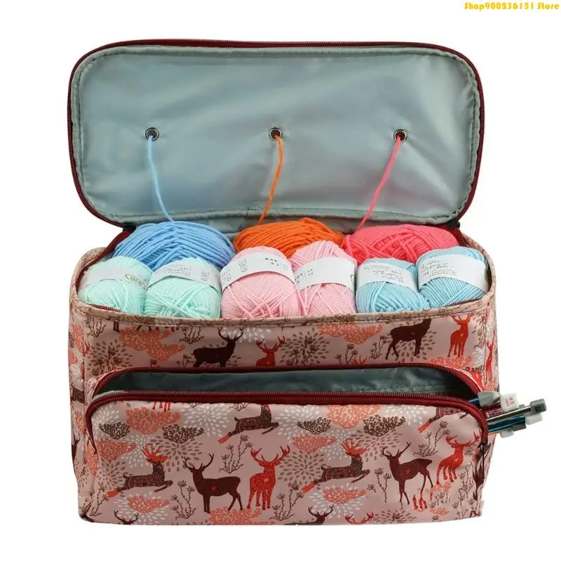 G92C Knitting Class Carry Bag with Guide Eyelets, Front Pocket and Covered Main Compartment for Craft Projects and Room Storage