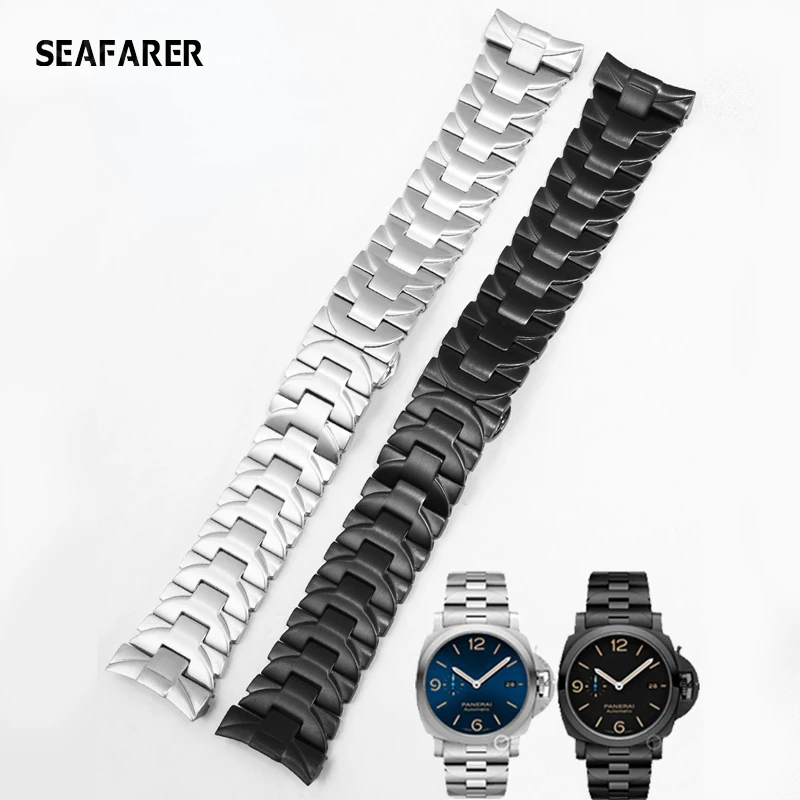 Stainless Steel Watch Strap for Panerai Semen Sterculiae Women Steel Belt Pam111 Pam441 Men Arc Mouth Black Watchband 22mm 24mm