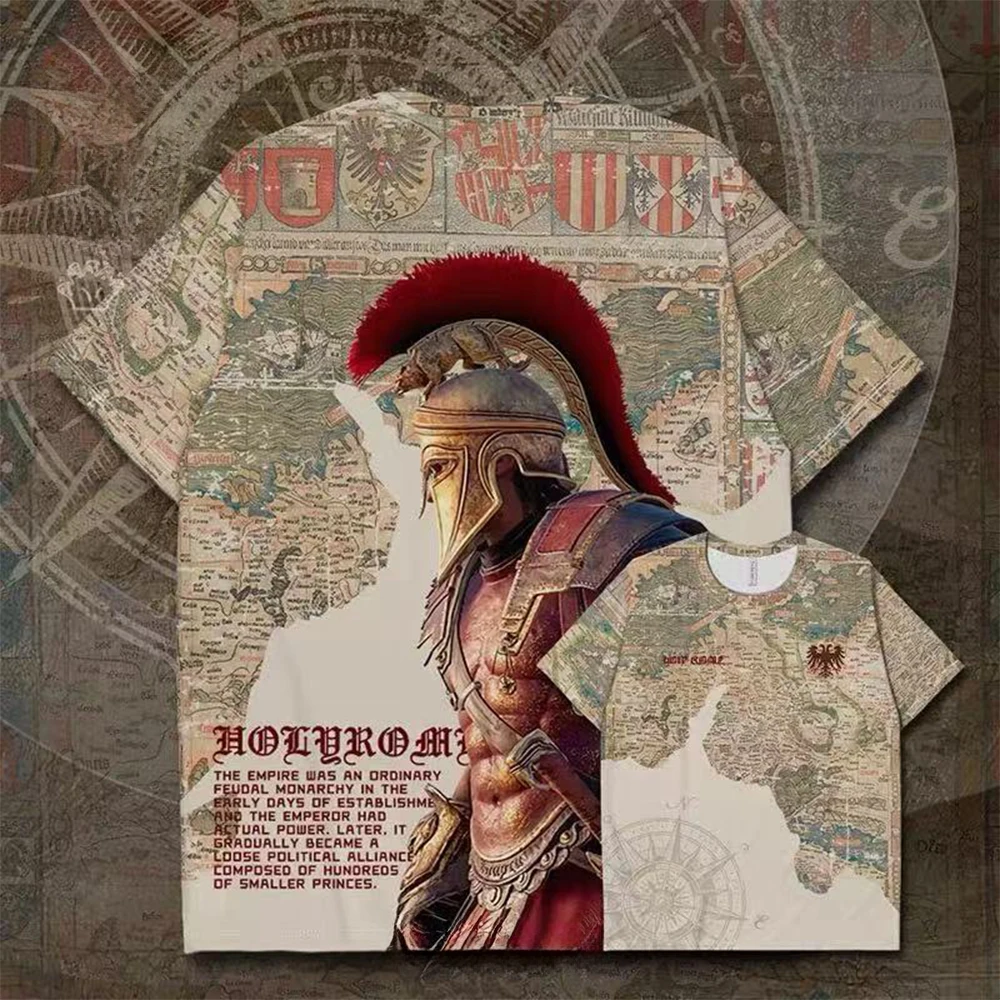Holy Roman Empire Warrior Map Vintage T-Shirt 3D Print Men's Quick Dry Sports Short Sleeve Tee Street Casual Plus Size T-Shirts