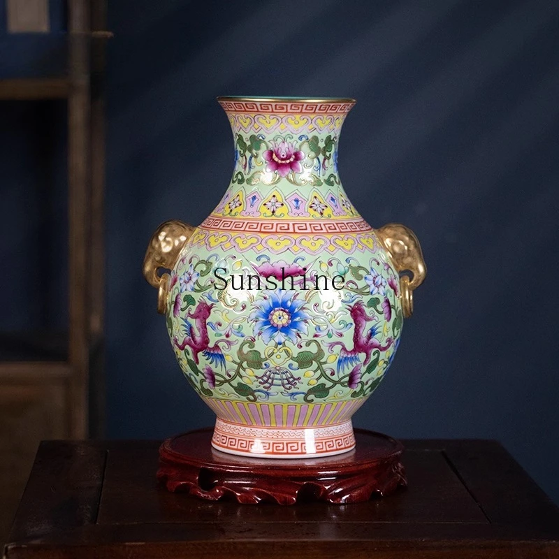 

Ceramic, enamel colored porcelain bottle Chinese antique living room Bogu frame ornament High-end decoration