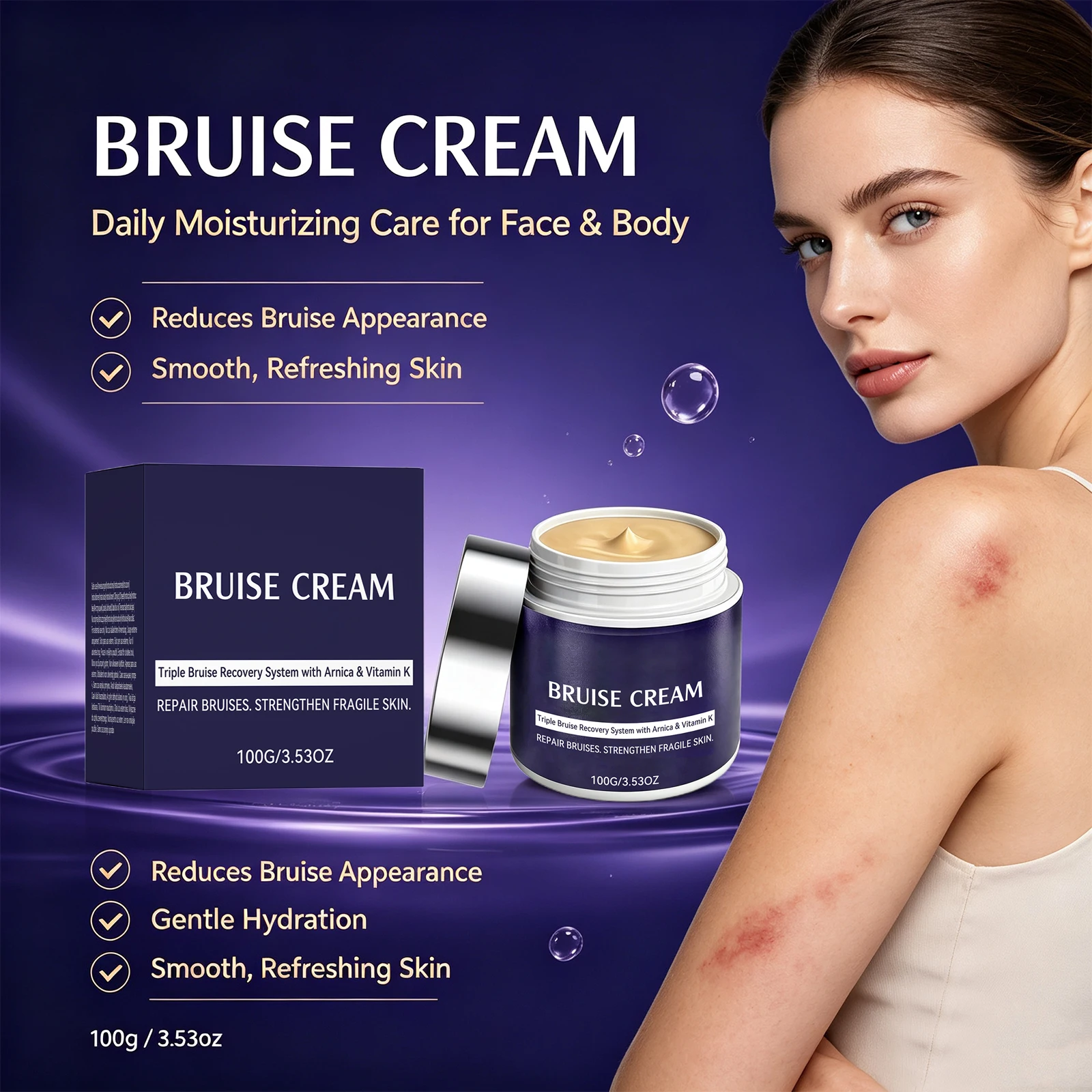 Arnica Bruise Cream Bruises Contusions Bumps Recovery Fade Bruise Marks Bumps Strengthen Fragile Skin Body Massage Ointment 100g