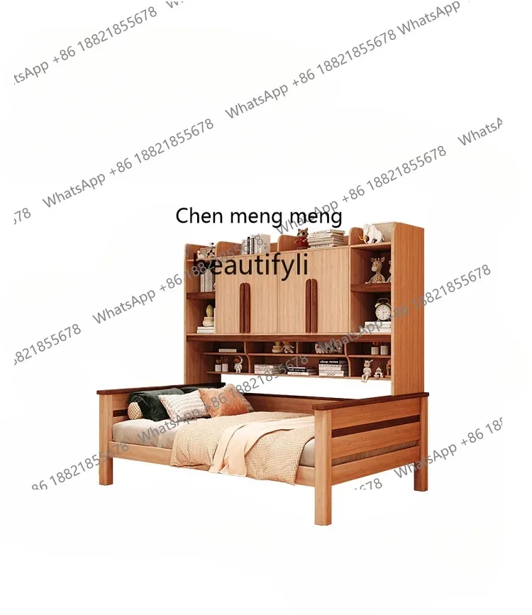D178 Bed with Wardrobe Integrated Small Apartment  Boys' Bookcase Bed Multi-Functional Combined Bed Solid Wood Modern Minimalist