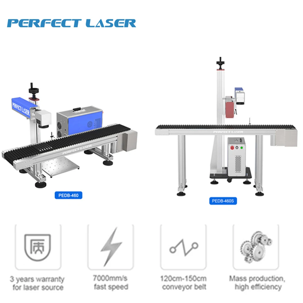 Flying Laser Marking Engraving Etching Machine With Automatic Conveyor for Pen Jewelry Beverages Packaging Glasses Watches