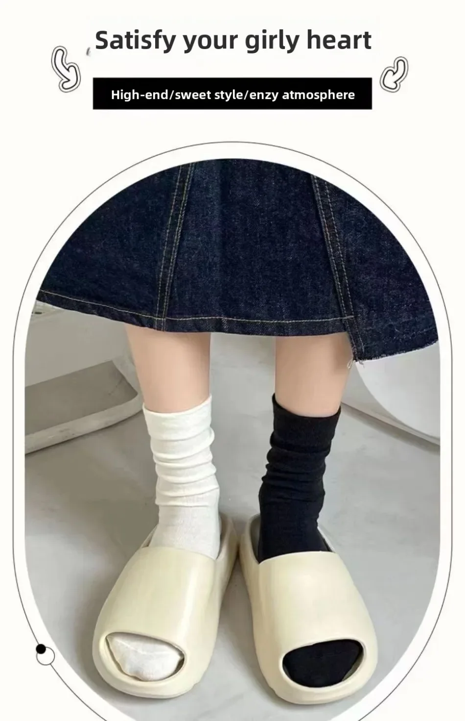 5 Paar Damensocken, mittlere Röhre, gestapelte Socken, einfarbig, flacher Boden, lässige Socken, schwarze und weiße Frühlings- und Herbstsocken – Detail 1