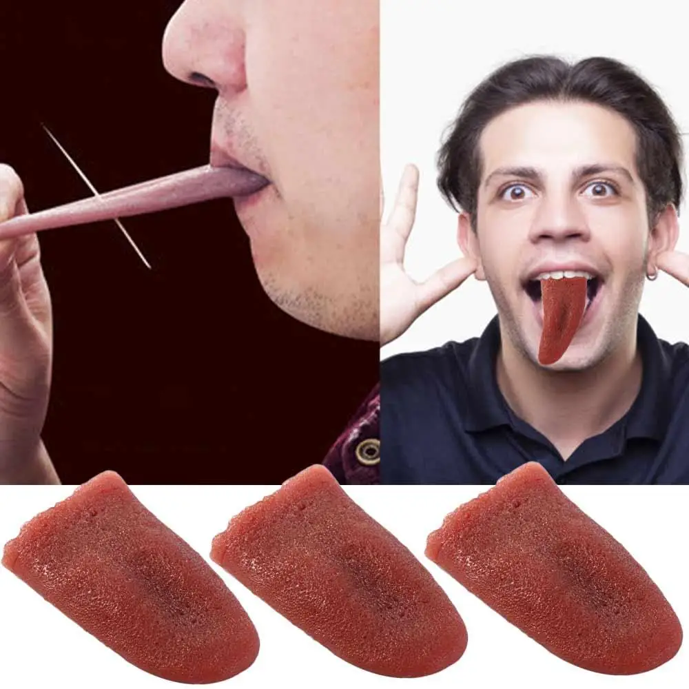 3PCS Halloween Horrible Tongue Simulation Harmless Magic Tongue Realistic Frightened Stretchable Tongue Jokes