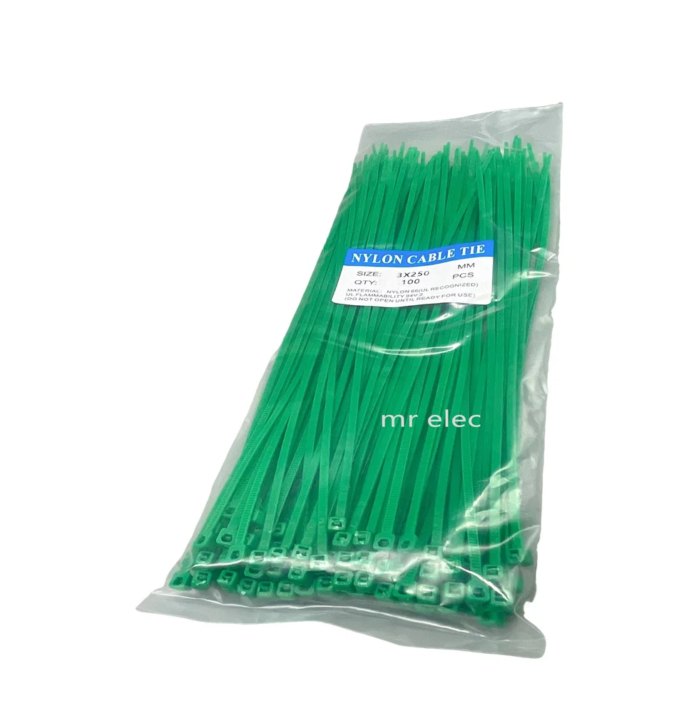 300pcs Nylon Cable Ties  inculdes 3sizes 3*100 3*150 3*250 green  Color National Standard Self-locking Plastic Wire Zip Tie