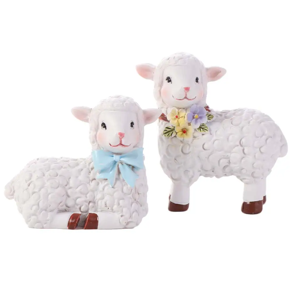 

Creative Cartoon White Sheep Statue Unique Resin Craft Sheep Ornament Handmade Animal Figurines Courtyard Micro Landscape